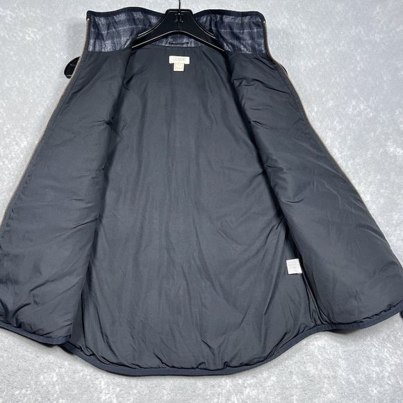 J. Crew Vest Womens Size Small Gray Black Plaid Mountain Puffer Trim 60% Down - Picture 7 of 11